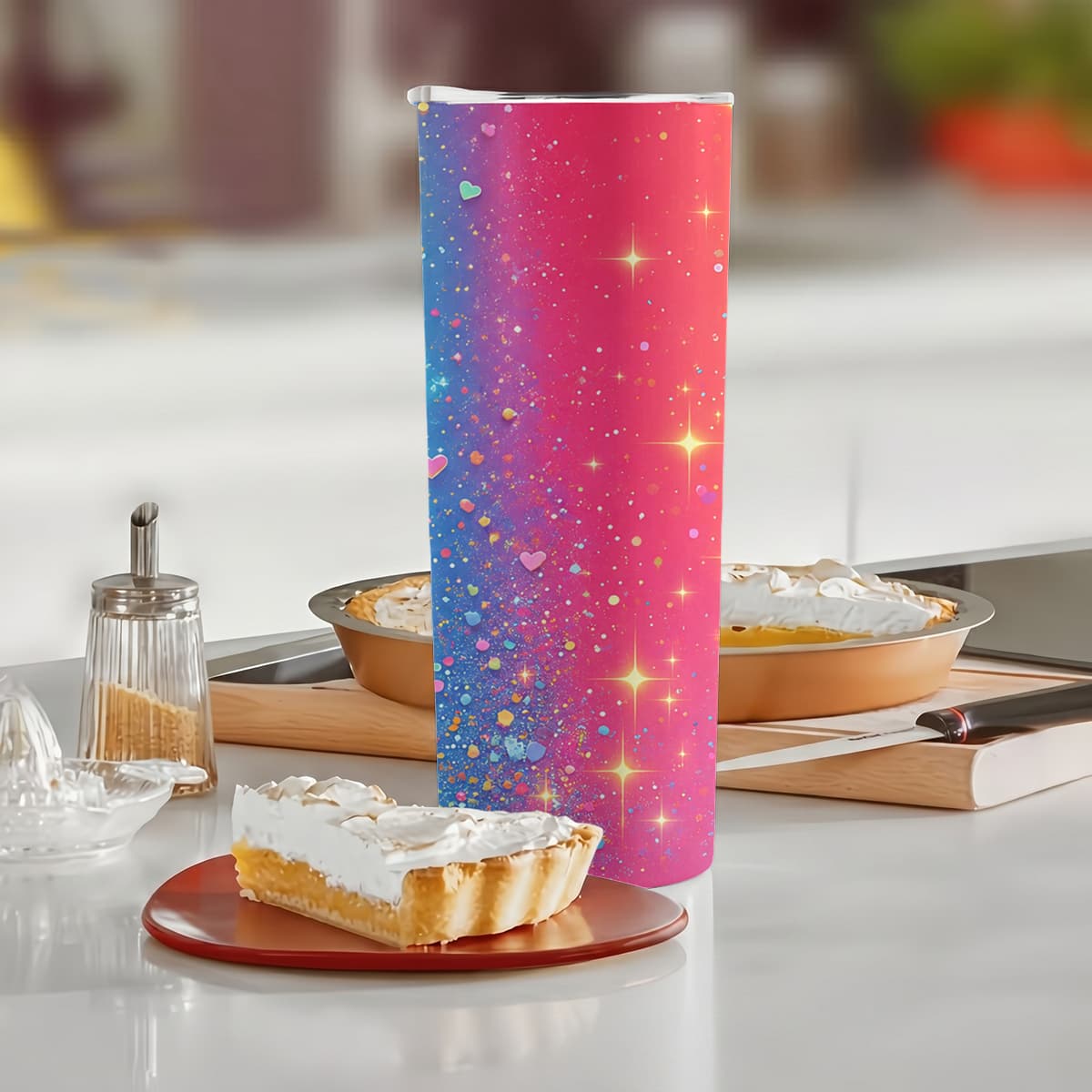 1pc 20oz Rainbow Sparkle Heart Glitter Pattern Stainless Steel Insulated Tumblers Coffee Office Travel Mug with Lid Cup Daily Use Leakproof And Bpa Free Keep Drink Hot And Cold Ideal Gift for Friends Family Colleagues on Birthday Christmas Valentine