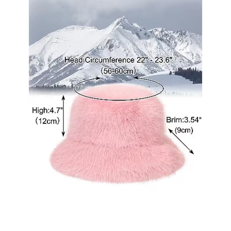 LA CARRIE Women's Fuzzy Wide Brim Faux Bucket Hat Winter Warmer Fisherman Cap — view 8