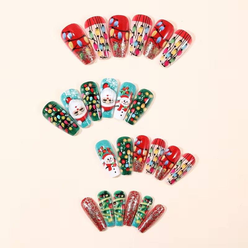 Christmas Nail Stickers, Long Ballet Shape Santa Claus Pattern False Nail Patches, Removable 24pcs Nail Art for — view 7