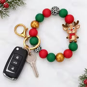 Christmas Reindeer Silicone Beaded Wristlet Keychain, Reindeer Key Ring And Car Key Holder for Women, Bag Charm — view 4