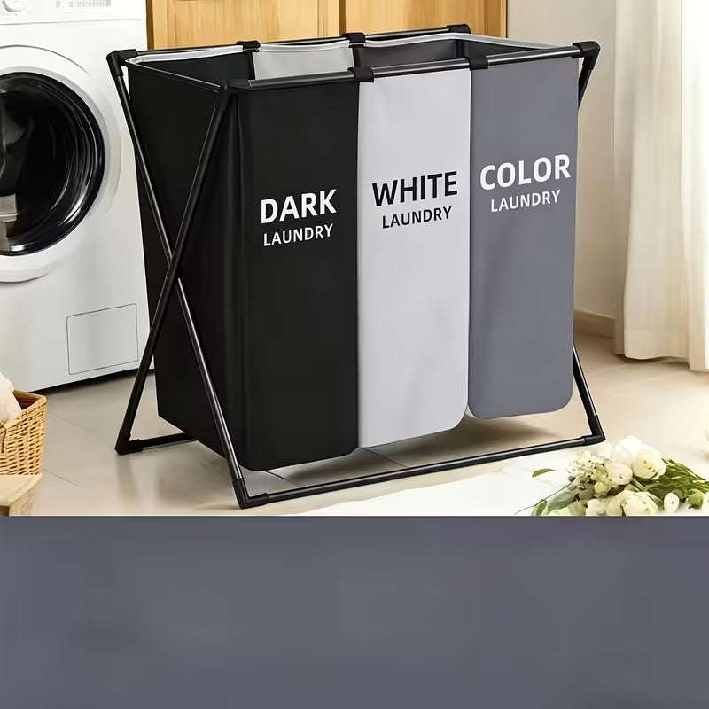 3 Section Laundry Basket Foldable Hamper Sorter with Oxford Bags Large Rectangular Laundry Hamper Basket with — view 11