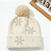 2pcs/1pc Unisex Fall Winter Snowflake Rhinestone Beanie - Fuzzy Pom Beanie, Warm Cold Weather Skull Cap for Men — view 6