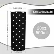 1pc 20Oz Black And White Polka Dot Pattern Stainless Steel Insulated Tumbler Coffee Office Travel Mug with Lid — view 3