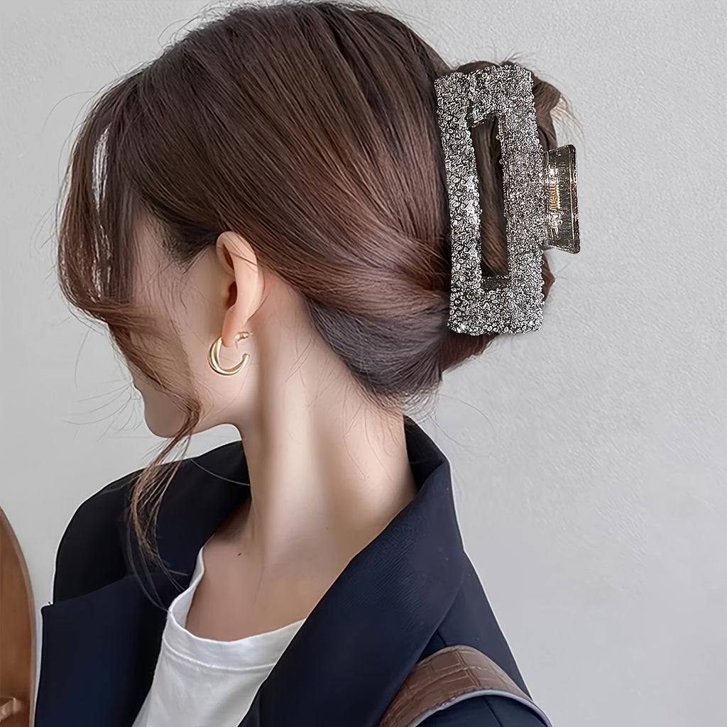 3pcs Set Women's Square Rhinestone Hair Clips, Trendy Rectangular Hair Claws, Suitable for Daily Office Wear, Multi-Functional Back Hair Accessories