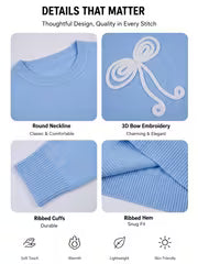 Women's Pullover Sweater with 3D Bow Appliqué Embroidery, Round Neck, Long Sleeves, Regular Fit, Casual Daily — view 7