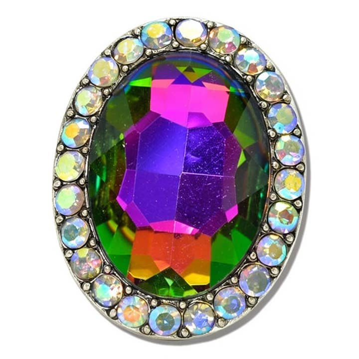 Western Oval Faceted Rhinestone Stretch Ring — view 1
