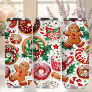 Gingerbread Man And Candy Cane, Christmas-Themed, 16.91oz Cup with Lid - Made of 304 Stainless Steel, Reusable — view 3