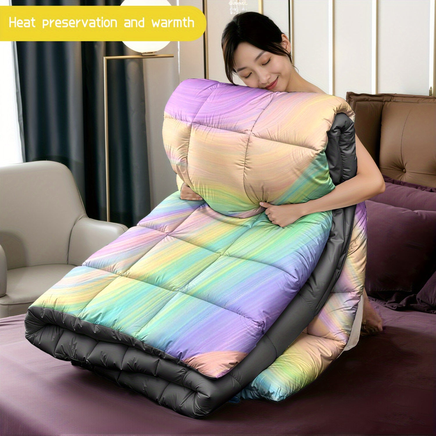 3pcs (1 comforter + 2 pillowcases) Rainbow-Patterned All-Season Soft Warm Bedding Set, Hypoallergenic, Wrinkle & Fade Resistant, Queen/King/Full Size, Easy-Care Fabric for Bedroom Guest Room Home Dorm