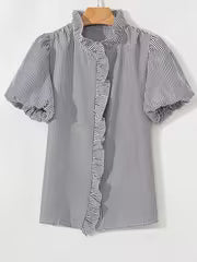 Women's Elegant Striped Puff Sleeve Ruffle Collar Casual Shirt — view 2