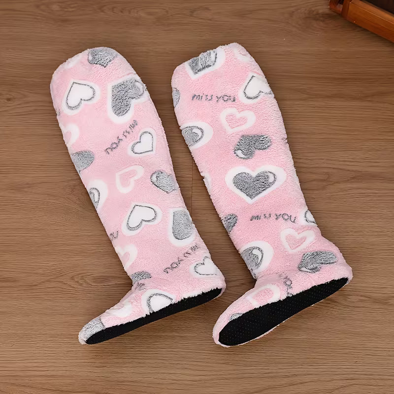 Women's Elegant Over-the-Knee Slippers with Plush Sole & Heart Design - Soft Sole Suitable for Floor Socks,-Fit — view 13