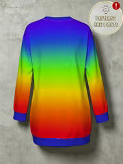 Rainbow Gradient Print Long Sleeve Sweatshirt for Women, 2026 Autumn Crew Neck Mid-Length Sweatshirt — view 3