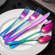 60pcs Outdoor Stainless Steel Rainbow Cutlery Set, Portable And Durable, 12 Serving Knives, Forks And Spoons — view 6