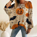 Off Shoulder Crochet Halloween Pumpkin Bat Sweater — view 1