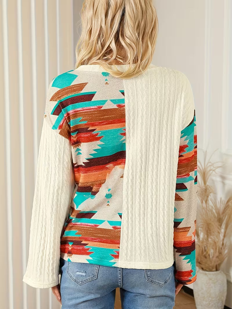 [Women's Top] Autumn Winter New Homecoming Back-To- Pullover Women's Top Individual Sweater Patchwork Printed — view 4