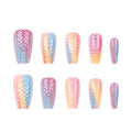 24pcs Short-T Press On Nails Matte Nails Rainbow Gradient Color System Fake Nails Autumn And Winter Atmosphere with Knitted Texture Pattern Artificial Reusable False Nails for Women
