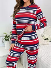 Fashion 2pcs Loungewear Set, Striped Print Pullover Crew Neck Long Sleeve Top with Long Pants, Women's Pajama Set — view 4