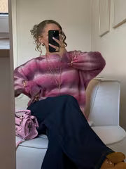 Women's Ombre Pullover Sweater, Round Neck Long Sleeve, Hot Street Style Casual Top — view 2