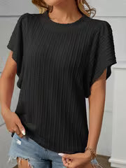 Women's Round Neck Double Layer Ruffle Short Sleeve T-Shirt - Breathable Ribbed, Machine Washable, Solid Color — view 5