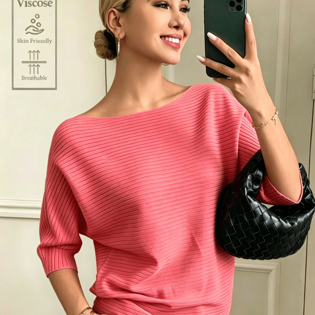 Women'S Elegant Off-Shoulder Solid Batwing Short-Sleeve