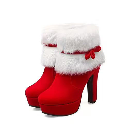 Ladies' Footwear, Cozy, Elevated Heels, Short Boots, Plush, Ribbon Detail, Adornment, Weather-Resistant, Trendy — view 18