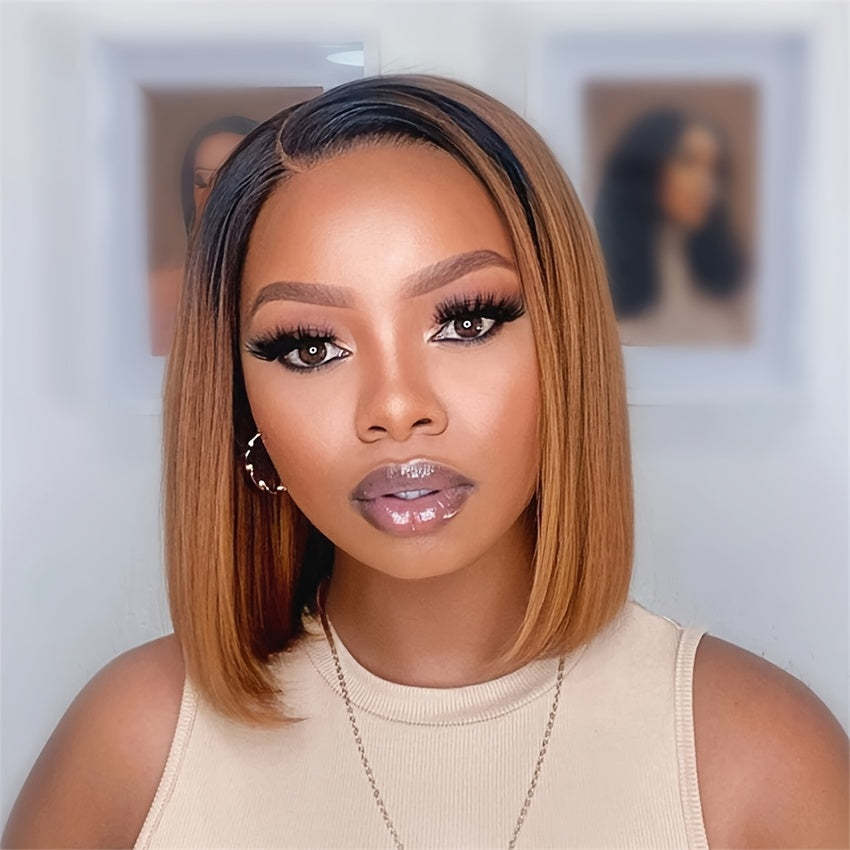 Look Human Hair Wig - 13x4 Lace Frontal with Brown to Burgundy Ombre, High Density 180%