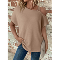 Short Sleeve Color Versatile Off-Shoulder Knit Top AXY048