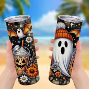 1pc 20oz Christmas Pumpkin Themed Pattern Tumbler with Lid and Straw, Stainless Steel Insulated Hot and Cold — view 2