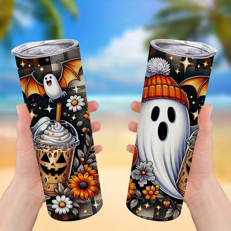 1pc 20oz Christmas Pumpkin Themed Pattern Tumbler with Lid and Straw, Stainless Steel Insulated Hot and Cold — view 11