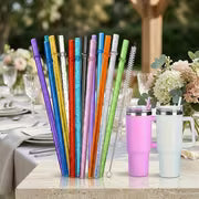 13pcs, Straw, Plastic Straw, Straw with Cleaning Brush, Reusable Straw for Milk Water Roostertail Drinking — view 9