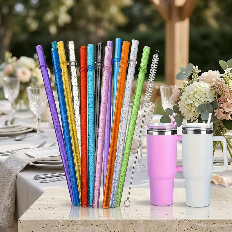 13pcs, Straw, Plastic Straw, Straw with Cleaning Brush, Reusable Straw for Milk Water Roostertail Drinking — view 10