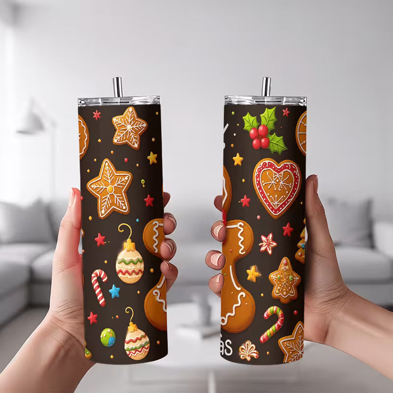 1pc 20Oz Gingerbread Man Christmas Cookie Pattern Stainless Steel Insulated Tumbler Coffee Office Travel Mug — view 8