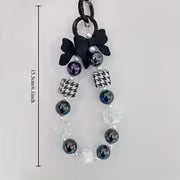 Elegant Black and White Electroplated Beaded Bow Keychain with Pearl and Crystal Accents - Durable ABS Material — view 5