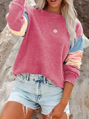Fall Winter New Arrival Women'S Crew Neck Color Block Panel Long Sleeve Pullover Top, Ladies' Contrast Stripe — view 1