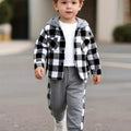 2-piece Boys' Plaid Front-Button Hoodie + Sweatpants Set