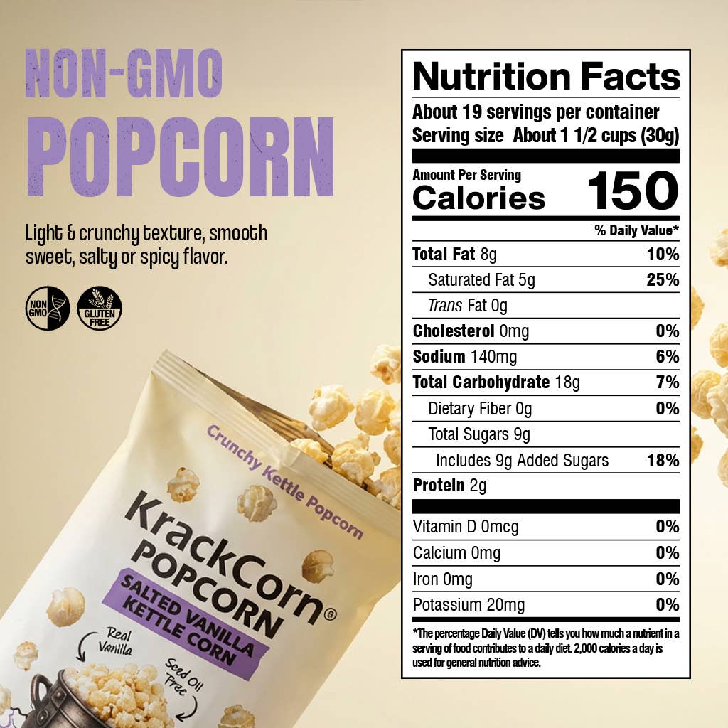 KrackCorn Salted Vanilla Kettle Corn Popcorn 567g