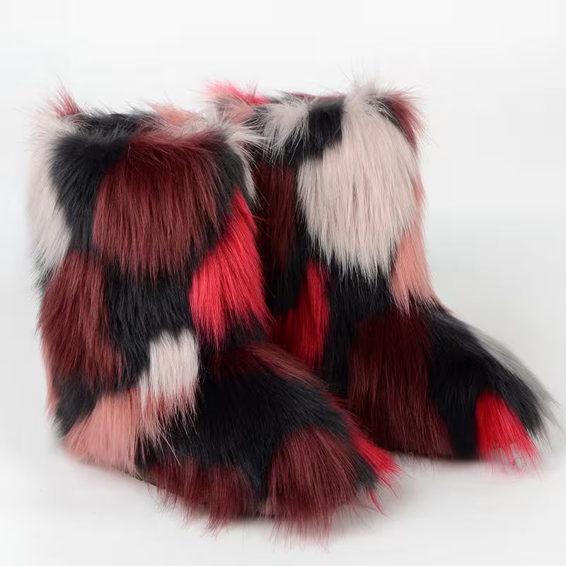 New Long Boots, Furry Boots for Women, Snow Boots, Winter Plush, Unique Mid-Calf Colorful faux fur Boots — view 2