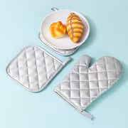 4Pcs Oven Mitts with Pot Holders， Heat Resistant Cotton Microwave Gloves， Kitchen Mitts for Baking Cooking BBQ — view 7