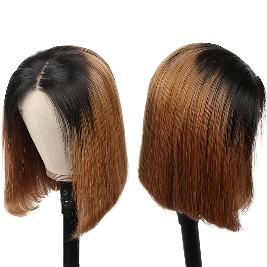Look Human Hair Wig - 13x4 Lace Frontal with Brown to Burgundy Ombre, High Density 180%