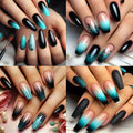 96pcs (4Pack)Blue Gradient Glitter Almond Shaped Medium Length Pressure Film Nail Kit, with a Glossy And — view 10