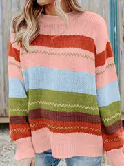 Plus Size - Plus Size - Comfortable Loose Lazy Feel Casual Round Neck Striped Design Plus Size Single Piece Top — view 4