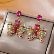 1 Pair Y2K Fashion Sweet Cool Girly Style Colored Rhinestone Butterfly Women'S Stud Earrings, Suitable for Music — view 1
