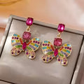 1 Pair Y2K Fashion Sweet Cool Girly Style Colored Rhinestone Butterfly Women'S Stud Earrings, Suitable for Music — view 1
