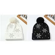 2pcs/1pc Unisex Fall Winter Snowflake Rhinestone Beanie - Fuzzy Pom Beanie, Warm Cold Weather Skull Cap for Men — view 14