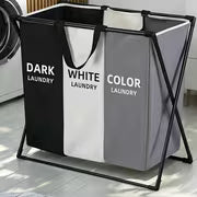 3 Section Laundry Basket Foldable Hamper Sorter with Oxford Bags Large Rectangular Laundry Hamper Basket with — view 2