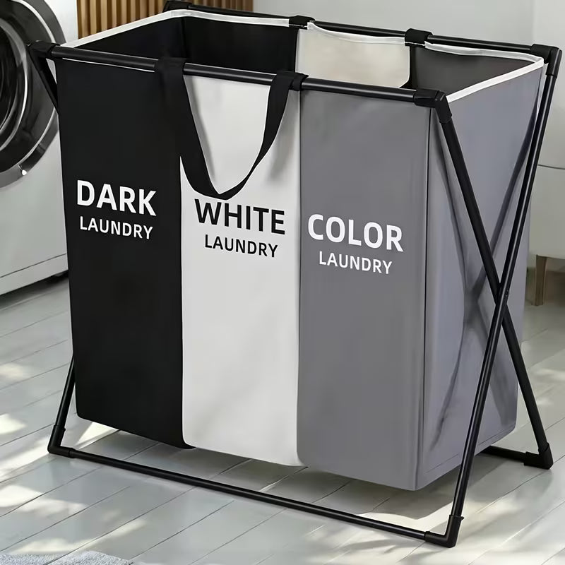 3 Section Laundry Basket Foldable Hamper Sorter with Oxford Bags Large Rectangular Laundry Hamper Basket with — view 12