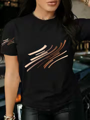 1pc Simple and Stylish Printed Short-Sleeve T-Shirt. The Design Highlight Features a Unique Line Pattern — view 13