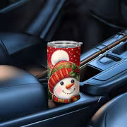 1pc 20oz Christmas Snowman with Red Hat And Scarf Standing In Front Of Decorated Pine Trees Under Starry Sky I M — view 5