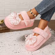 [Indoor/Outdoor Home Shoes] Pink Sweet Autumn/Winter New Style Women's Fashion Star Bow Plush Single Strap Shoes — view 8