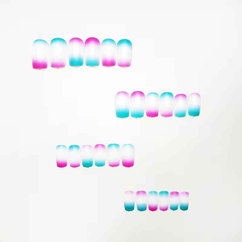 24pcs Convenient Nail Art Pink Green Contrast Vertical Brush Gradient Contrast Creative Short Square Energetic — view 7