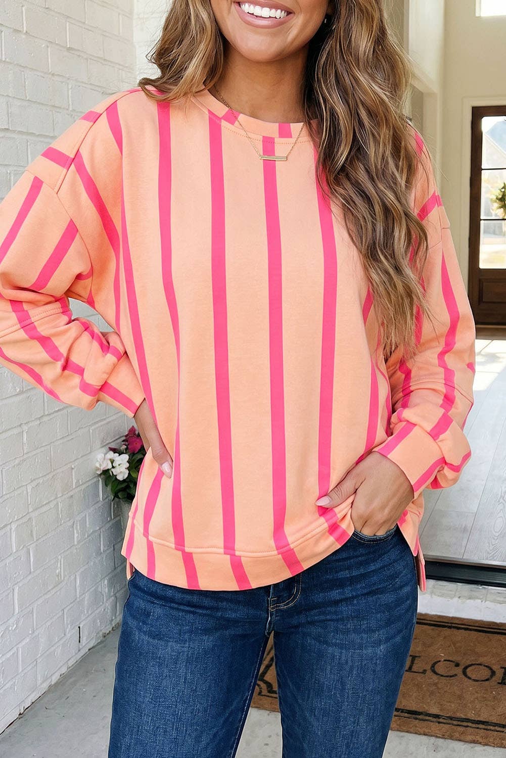 Las-Live Striped Patchwork Casual Shift Sweatshirt (S-Xl)